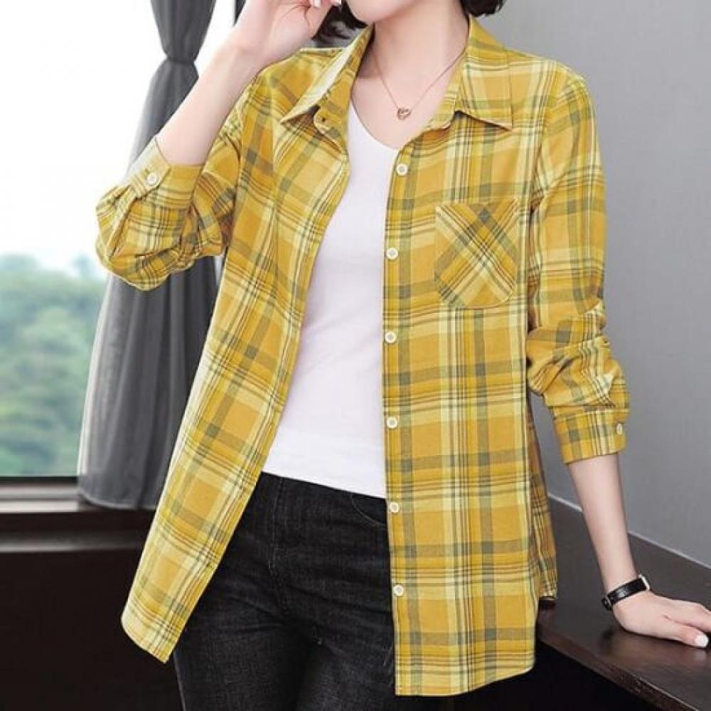 Navava Women Retro Check Long Sleeve Shirt Nb2952