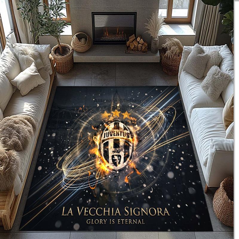 Juventus FC bedruckter Flanell-Teppich rutschfest weicher Polyester-Bodenbelag Indoor-Dekormatte für Schlafzimmer Wohnzimmer Sofa