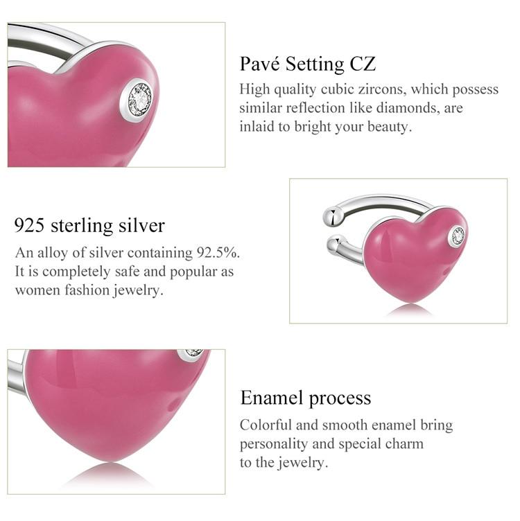 WOSTU 1 Piece 925 Sterling Silver Rose Red Heart Ear Cuff Earrings For Women Fashion Party Jewelry Gift