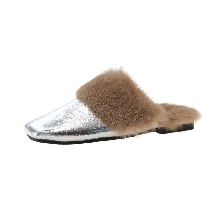 Real rabbit fur slippers for women~ 2025 autumn and winter new versatile one-pedal lazy outer wear Mao Mao drag women Baotou drag