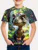 Boys Summer 3D Print Tee, "Cute Cartoon Little Dinosaur Adventure Forest" Graphic, Casual Sports Top, Ideal Gift for Children