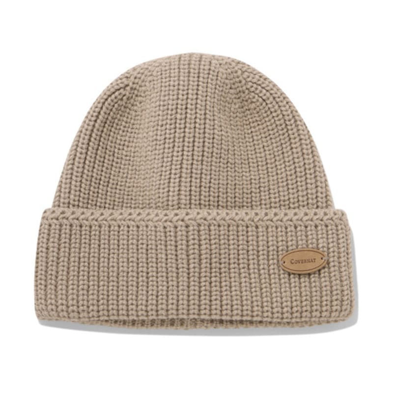 

COVERNAT Аутентичная кожаная нашивка Акриловая шапка-бини Бежевая F