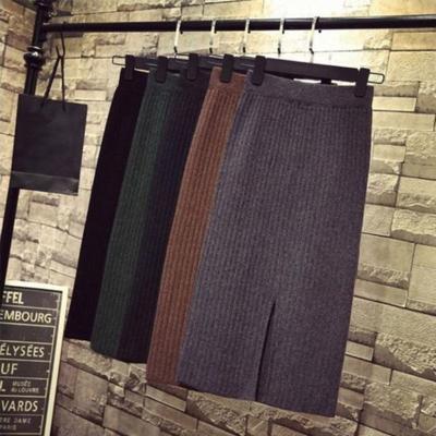 Women Winter Skirt Knitted Solid Color High Waist Back Split Sheath Warm Soft Elastic Waist Lady Fall Skirt Female Clothing
