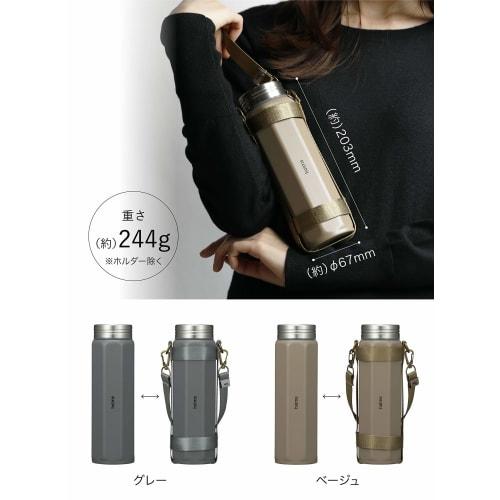 CB Japan Octabottle Holms, Gray, 460ml, Direct Drinking, Vacuum Insulated Stainless Steel Bottle with Dedicated Holder