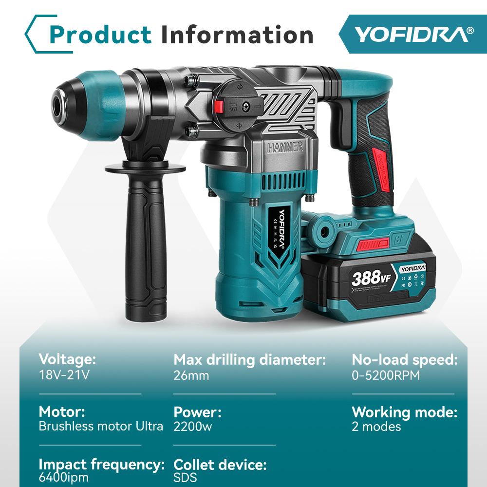 Yofidra Ciocan Electric cu Percuție Fără Perii 26MM Multifuncțional Șurubelniță Fără Fir Unealtă Rotativă Pentru Baterie Makita 18V