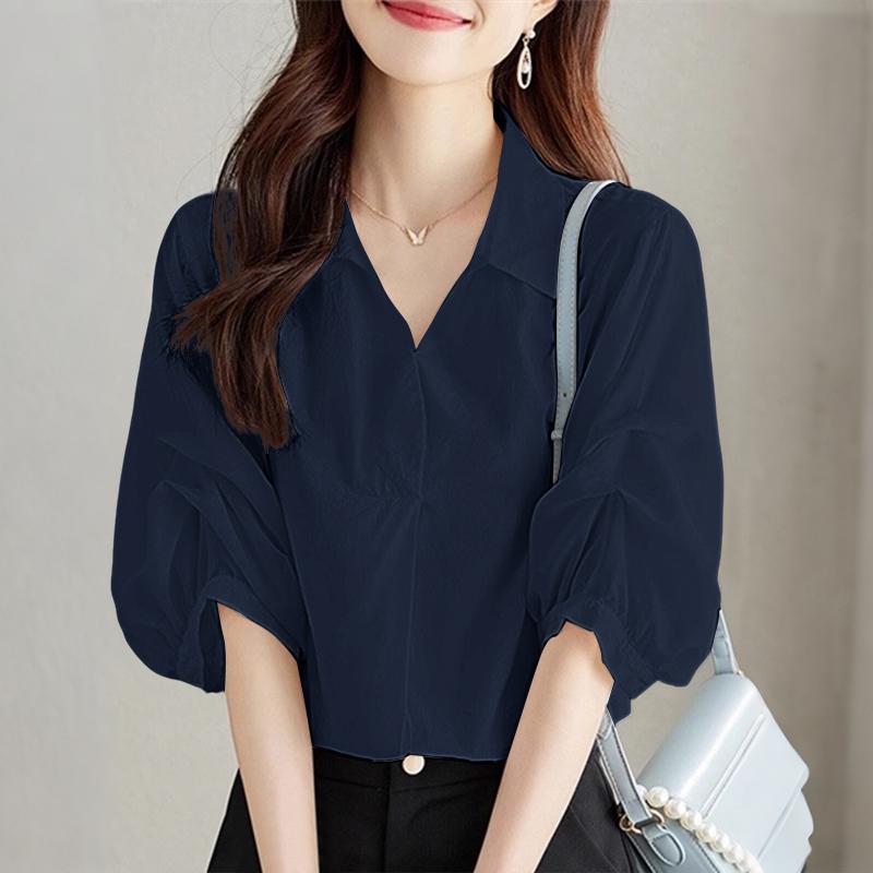 ZANZEA Women Turn Down Collar Loose Casual Half Sleeve Plain Blouse