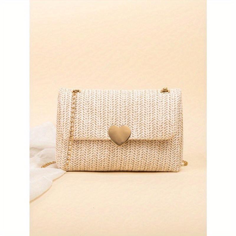 Chain Shoulder Bag Women's Small Square Woven Colorful Bag, Spring/Summer Casual Beach Bag for Women Large Capacity