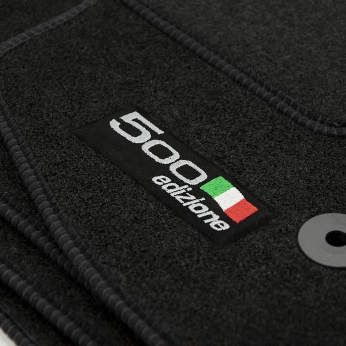 Tapis De Sol - Logo - Fiat 500L - Velours Noir - 4 Pièces - Ajustement Précis