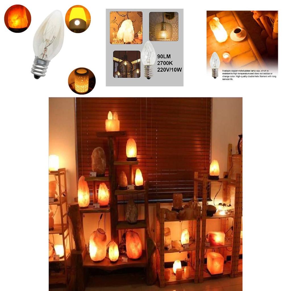 Silver E14 Light Bulb 220v 10w C7 Sharp Tip Small Screw Salt Lamp Aroma Lamp Night Light Incandescent Bulb