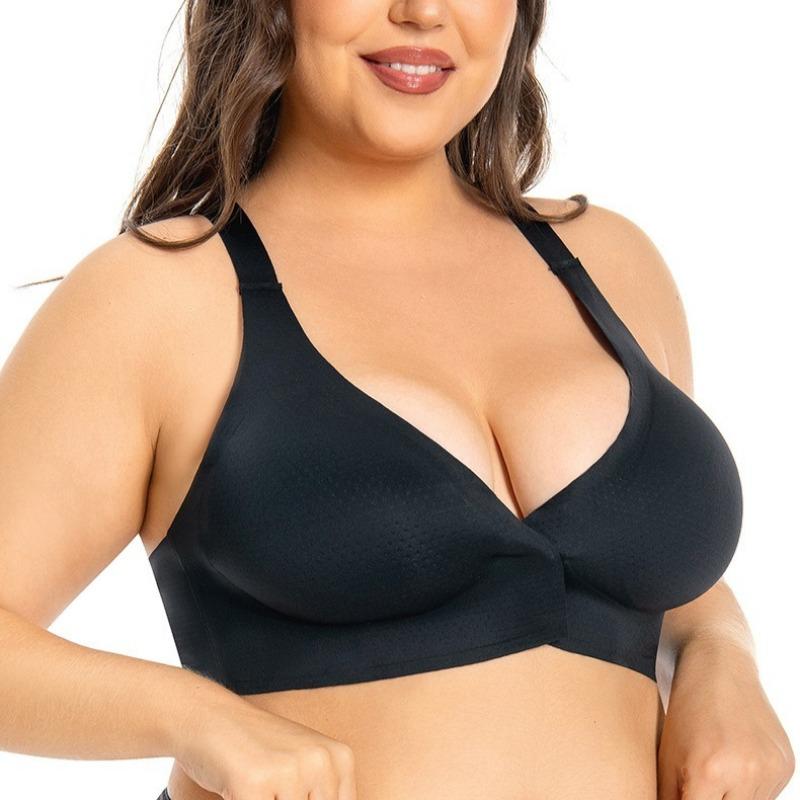 European and American Seamless Back Bra Full Cup Without Steel Ring Push Up Bra for Large Breasts with Front Buckle