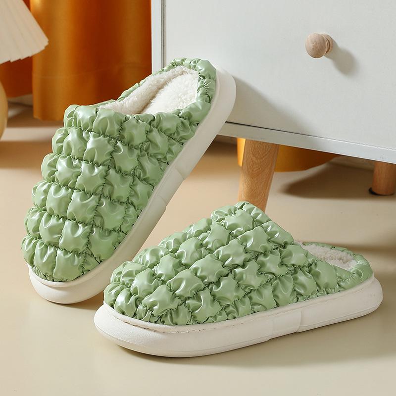 

2025 новые пуховые сетчатые тапочки однотонные женские толстые домашние тапочки для пар, наступающих на дерьмо, пуховые хлопковые тапочки для мужчин 36-37 зелёный