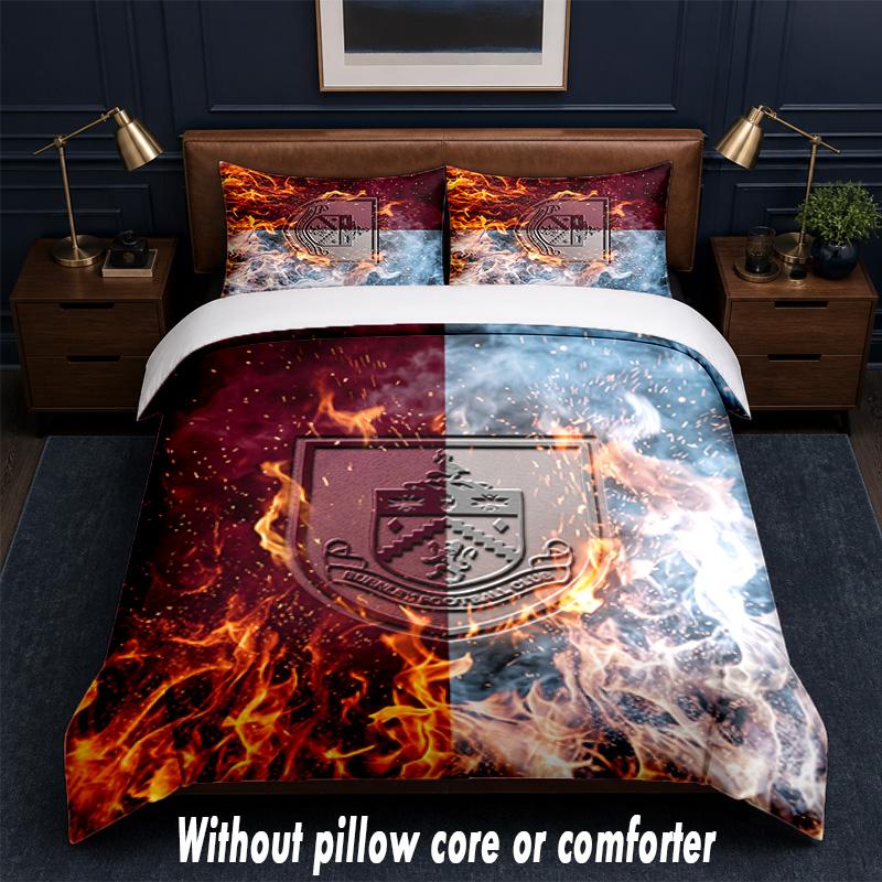Set Biancheria da Letto Design Calcio Burnley 1 Copripiumino + 2 Federe Morbido Traspirante Biancheria da Letto per la Casa