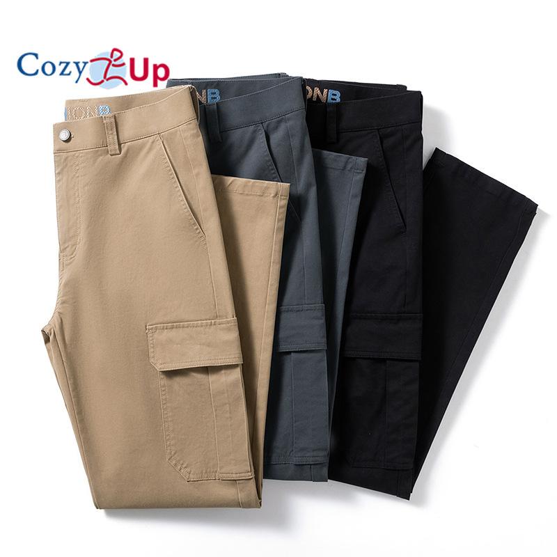 Cozy Up Men's Slim Fitting and Luxurious Small Straight Leg Workwear Pants, Fashionable and Versatile Elastic Casual Khaki Color Multi Pocket Pants