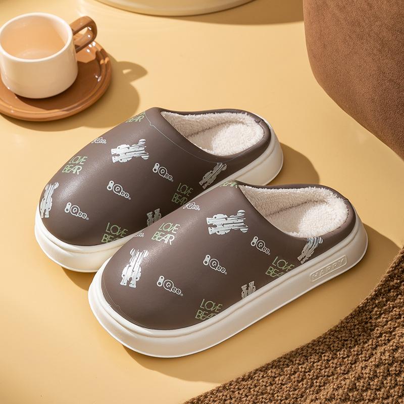 Fashion 2025 Winter Cartoon Print Cotton Slippers Women Indoor Non-Slip Thick Soled  Slippers Woman Warm Soft Plush Shoes Female