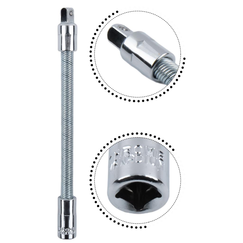 Polished Chrome Plating 1/4\" 3/8\" 1/2\" Driver Flexible Socket Extension Rod Adapter Ratchet Wrench 45 Steel Silver Rod Set