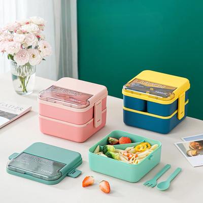 1 contenitore per il pranzo in plastica da 1100 ml con forchetta e cucchiaio, sigillato per microonde, per scuola, ufficio, frutta e snack, portatile, Tupperware.