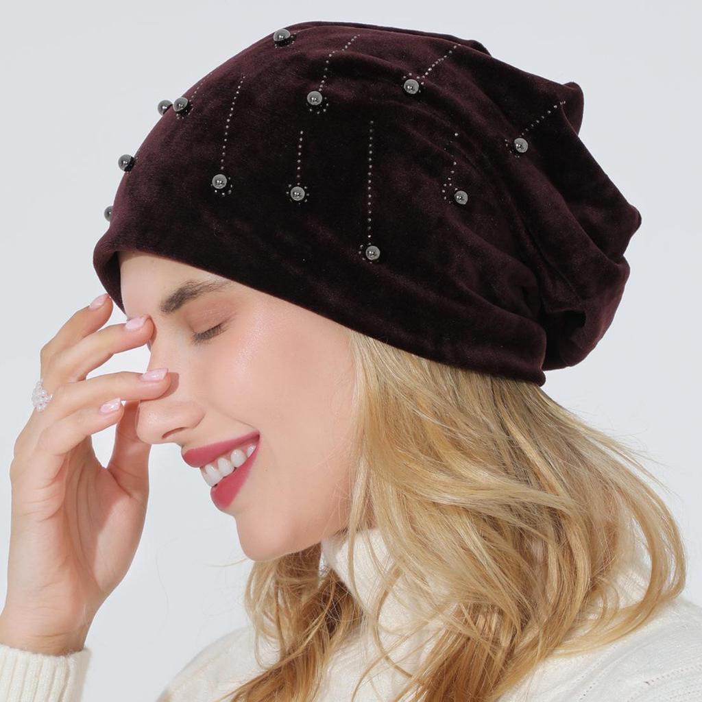 Pull à perles percées à chaud pour femme, polyvalent, Double couche en daim, chapeau de lune chaud, automne et hiver