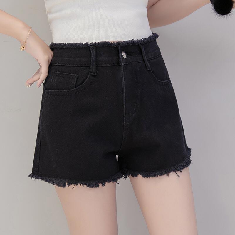 WTEMPO Denim Shorts Female Summer Students Loose High Waist Raw Edge Wide Legs Wild Plus Size Pants