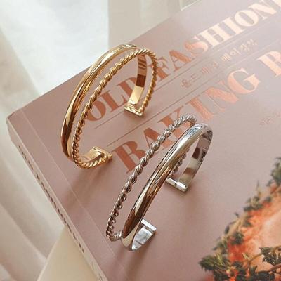 Women's Luxury Curved Twisted Silver Bangle Bracelet