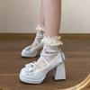 Women's high heels small leather shoes women's shoes shoes round head Mary Jane 2025 bow new