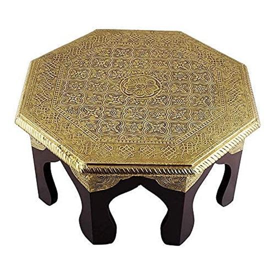 Tabouret décoratif en laiton Bajot Chowki fait à la main, 35,56 cm, tabouret Pooja Mandir
