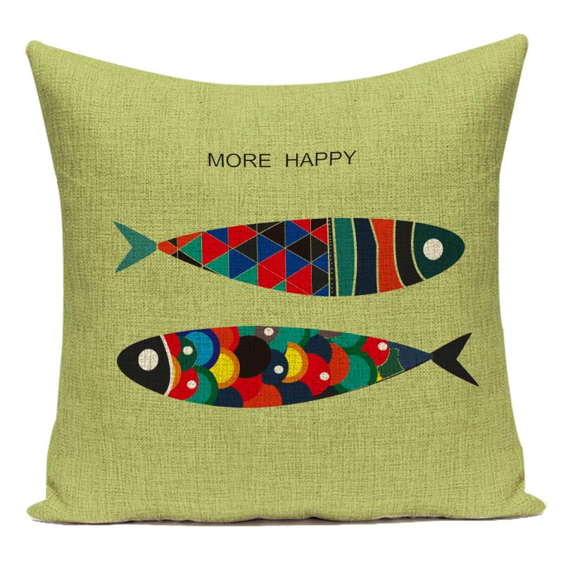 Cute Animals Fishes Decorative Throw Pillows Case Square Sofa Home Seat Cushion Cover for Home Living Room Decoration