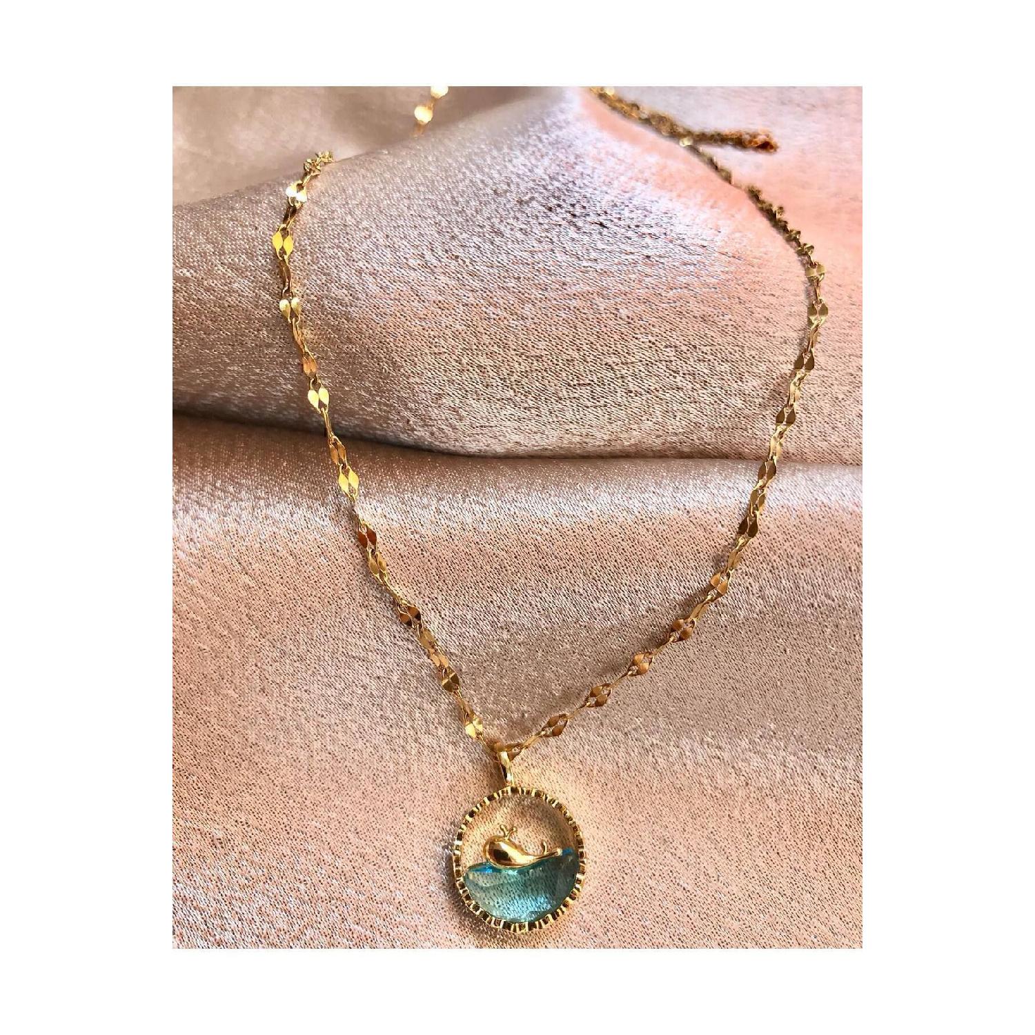 

Стальное колье с дельфином не темнеет M золотой