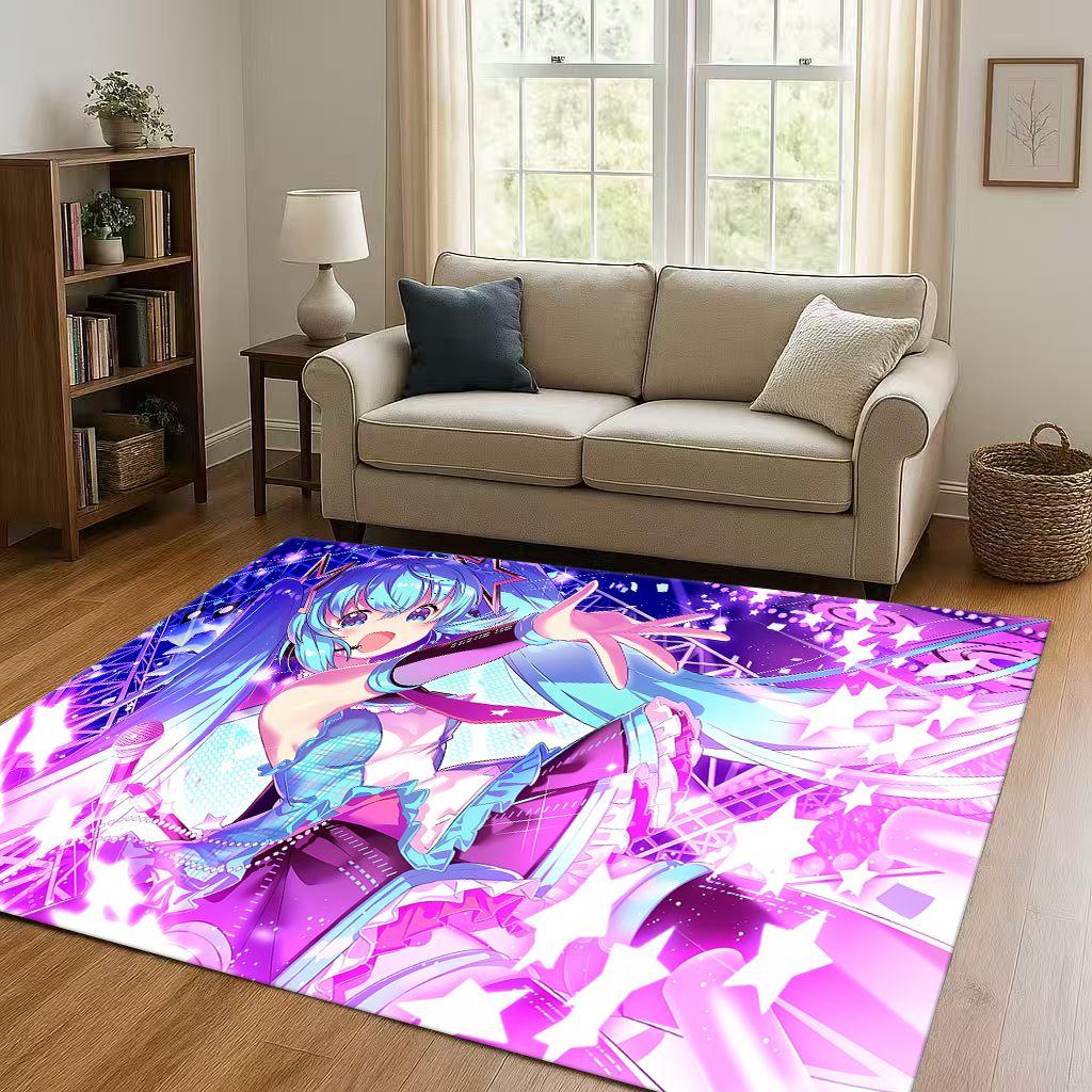 3D Kawaii M MIKU Music Cartoon Girl Living Room Non Slip Area Rug Carpet for Bedroom Playroom Sofa,Easy Clean Home Decor Doormat