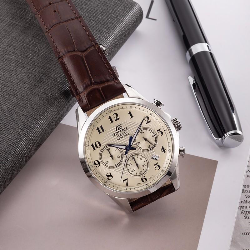 Casio EDIFICE Series Sapphire Mirror Business Waterproof Quartz Movement Leather Strap Japanese and Korean Watch Men's Watch White EFB-650L-7AVUPR
