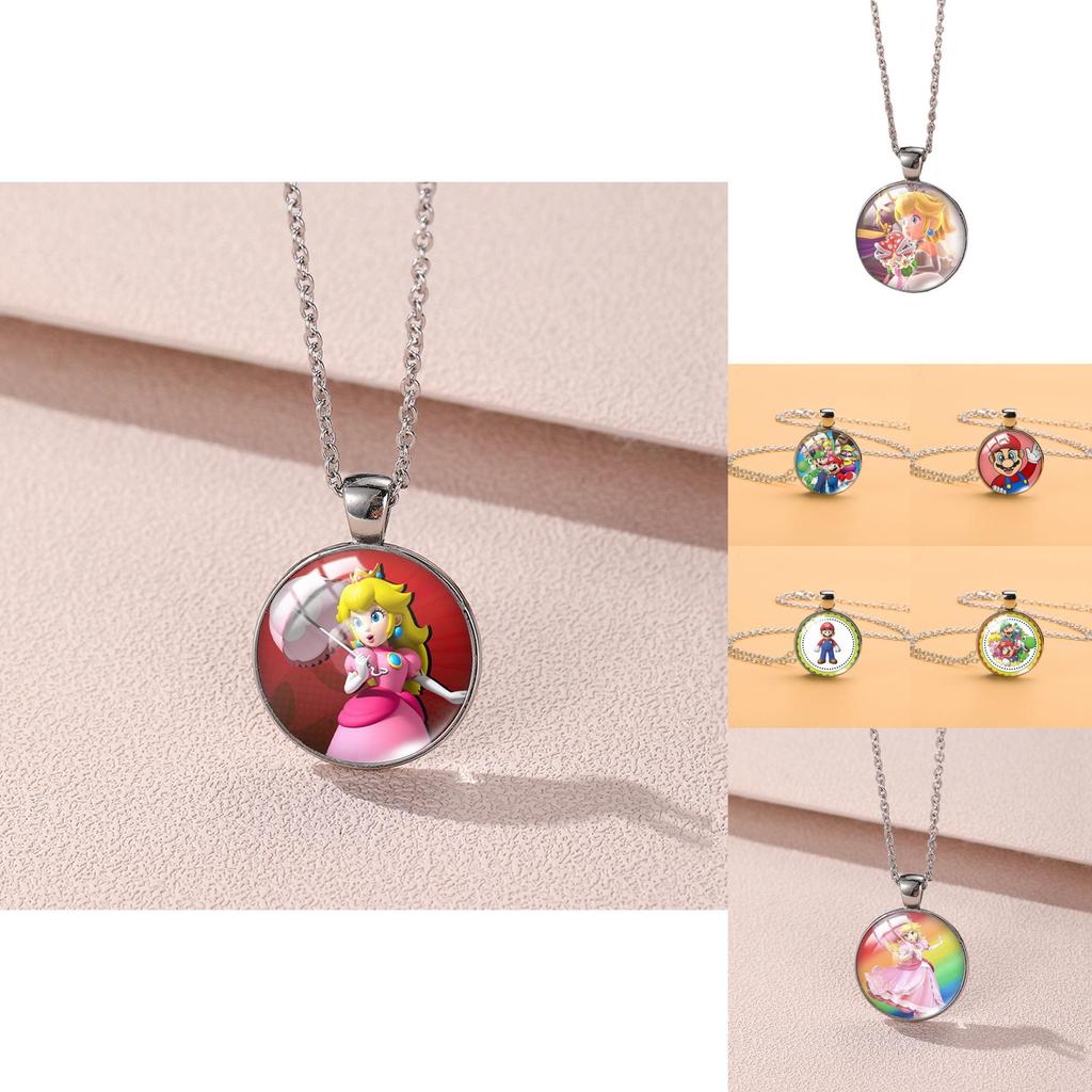 Adorable Cartoon Mario Necklace With Charming Princess Peach Pendant For Stylish Sweater Accessory