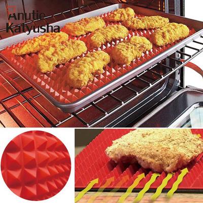 40x27 ס"מ תבנית אפייה פירמידה אדומה ברביקיו Nonstick מחצלת סיליקון מגש ברביקיו תנור מיקרוגל