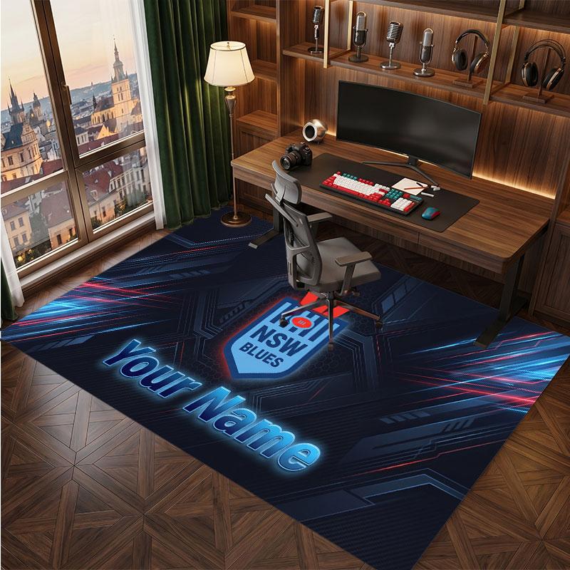 NSW Blues Personalized Crystal Velvet Carpet, Customized Name Text Soft Anti‑Slip Rug for Living Room Bedroom