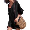 Bikini Cover Up Ruffles V Neck Ladies Elegant Pure Color Sundress for Beach