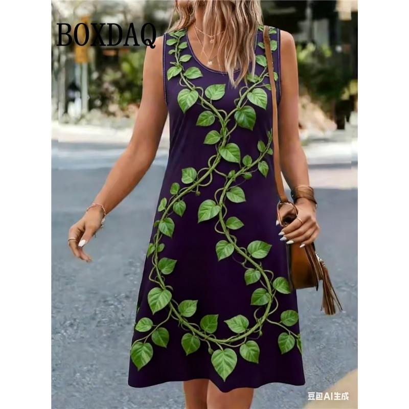Summer Beach Tank Short Dresses Retro Casual Sleeveless A-Line Dress Women Sundress Ethnic Style 3D Printing O-Neck