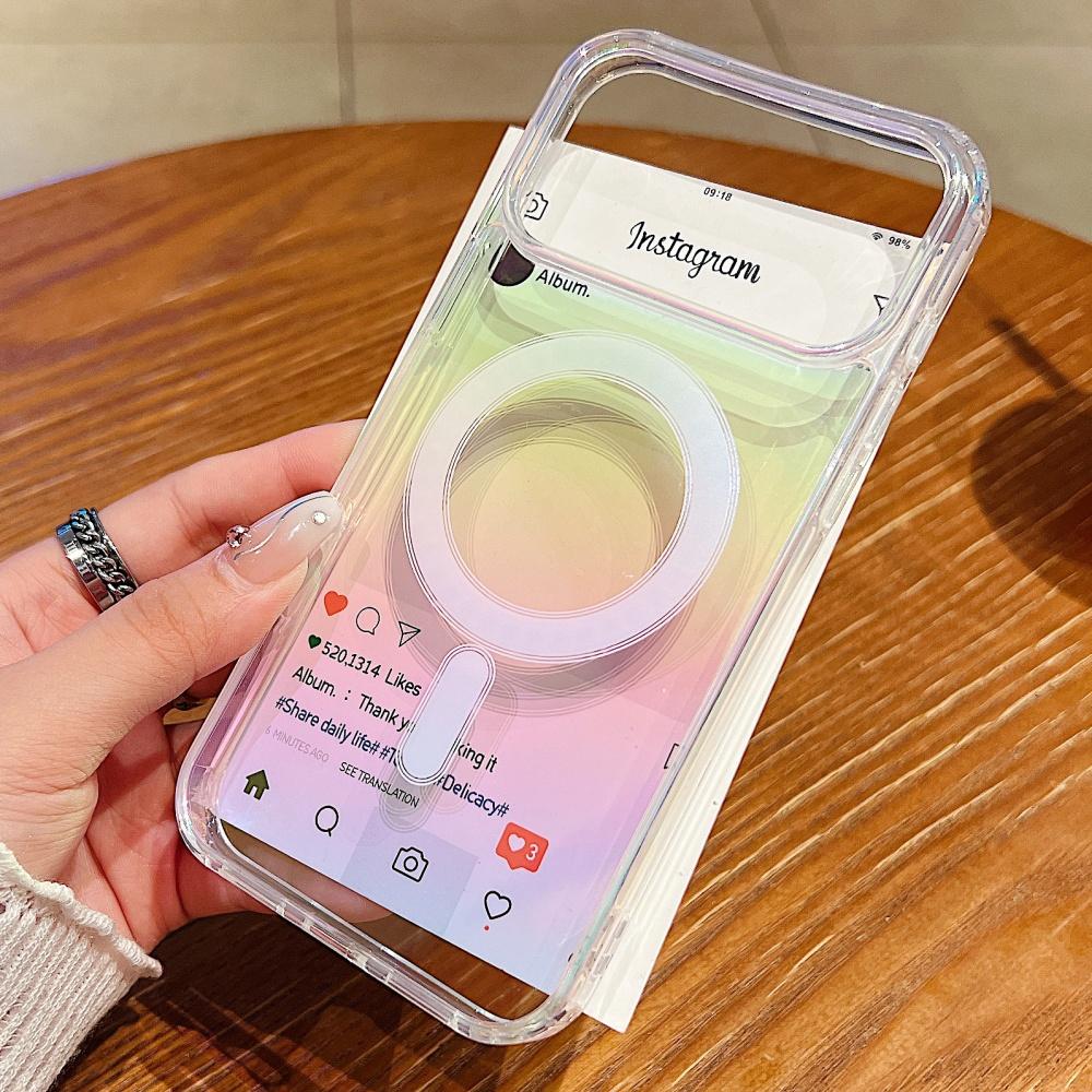 

Laser Aurora Transparent For Magsafe Case For iPhone 17 17Pro Air 16 15 14 13 12 11 Pro Max 13 12 Mini X XS XR Hard Cover For iPhone 15 Pro