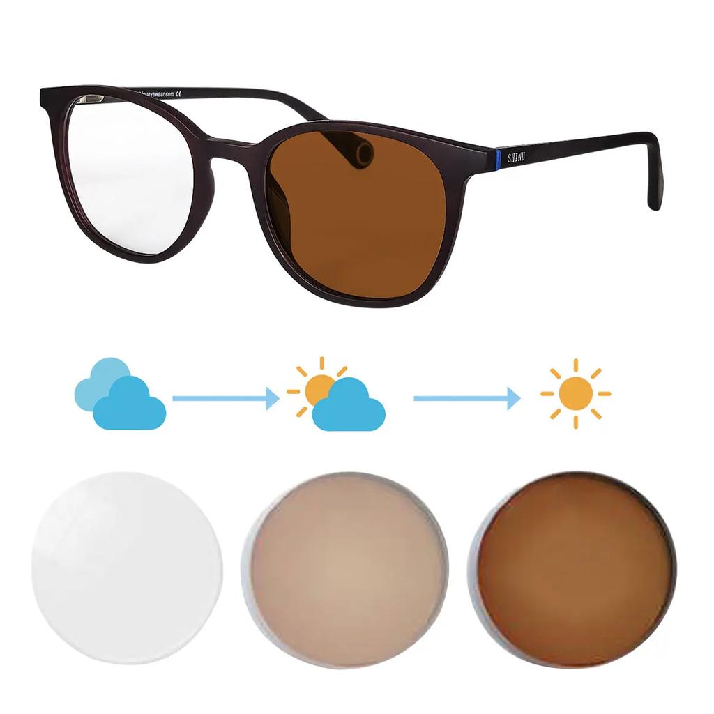 SHINU Shortsighted Eyeglasses Ladies Photochromic Lenses -200 Shortsighted Glasses Change Blue Pink Lens Glasses Ladies -2.00