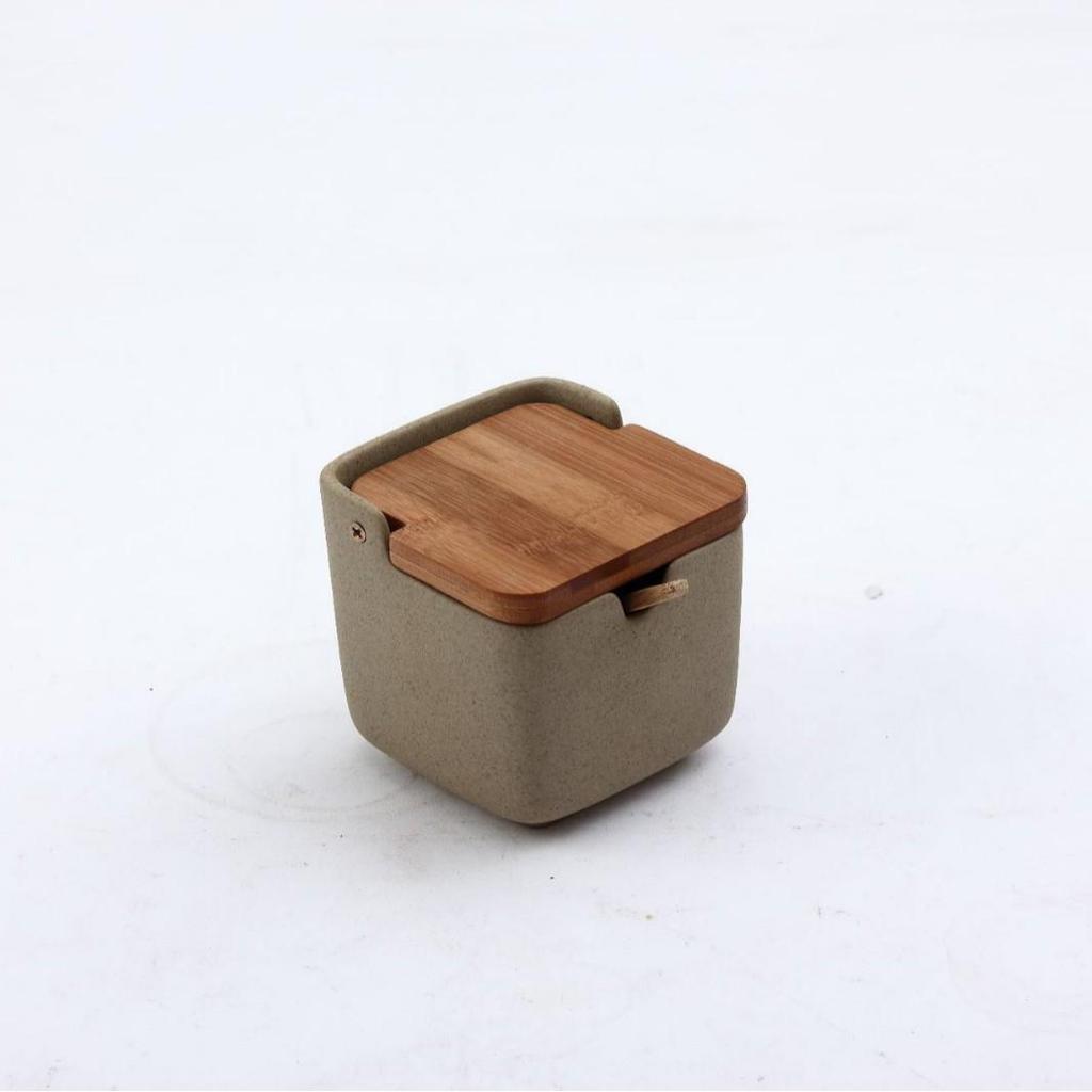 Japanese Ceramic Seasoning Jar Set with Bamboo Lids - Home & Restaurant Use