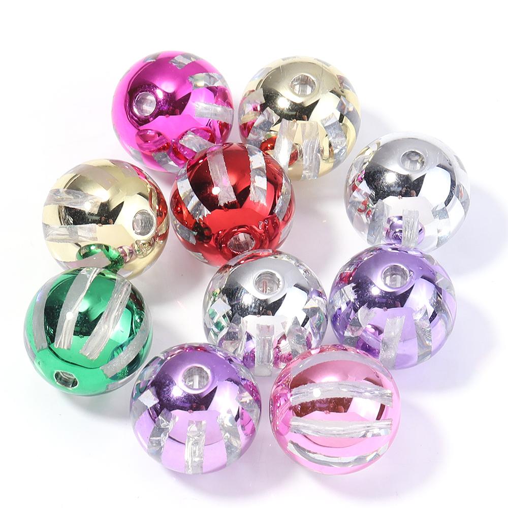 10pcs 16mm Christmas Acrylic Beads Red Green Watermelon Stripes Round Loose Beads For Jewelry Making DIY Bracelets Necklace
