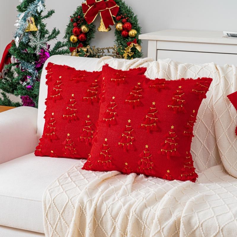 

Christmas Tree Pillowcase Home Sofa Cushion Cushion Core-free Rabbit Fur Quilted Embroidery Christmas Decorative Pillowcase 45 * 45Cm (excluding core)