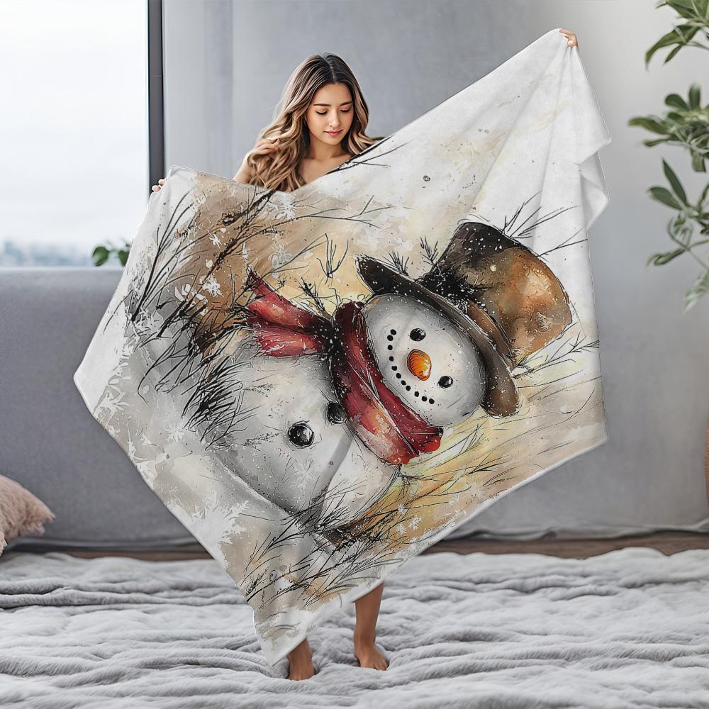 Tuniu Cute Snowman Plush Fleece Blanket for Winter Home Decor, Sofa Bed Living Room Warm Throw Blanket