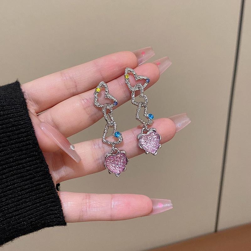 

Silver Long S925 Heartshaped Tassel Earrings For Women Fashionable Design