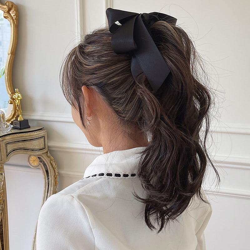 Korean Fashion Bow Banana Clip for Thick Hair - Vertical Ponytail Hairpin