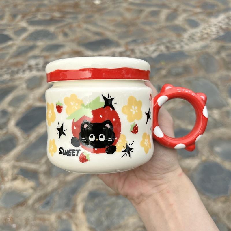 

Fruit Cat Ceramic Cup with Lid Cartoon High Value Girl Water Cup Cute Coffee Cup Universal Cup Souvenir Gift 400ml