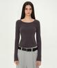 MUSINSA STANDARD WOMAN Pigment Ribbed Slim Scoop Neck Long Sleeve T-Shirt [Charcoal Gray]