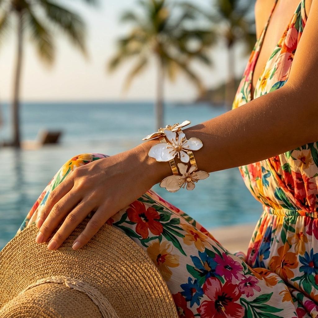 Elegantes Metall Emaille Blume Offenes Armband für Damen Übertrieben Exquisit Weiße Rote Blumen Florales Armband Party Urlaub Schmuck