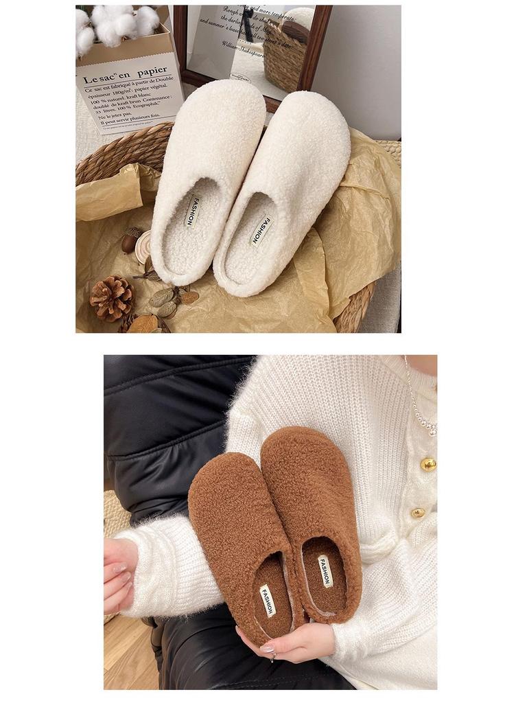 Baotou Warm Cotton Retro Slippers – Postpartum Casual Velvet Fluffy Half-Slippers for Home