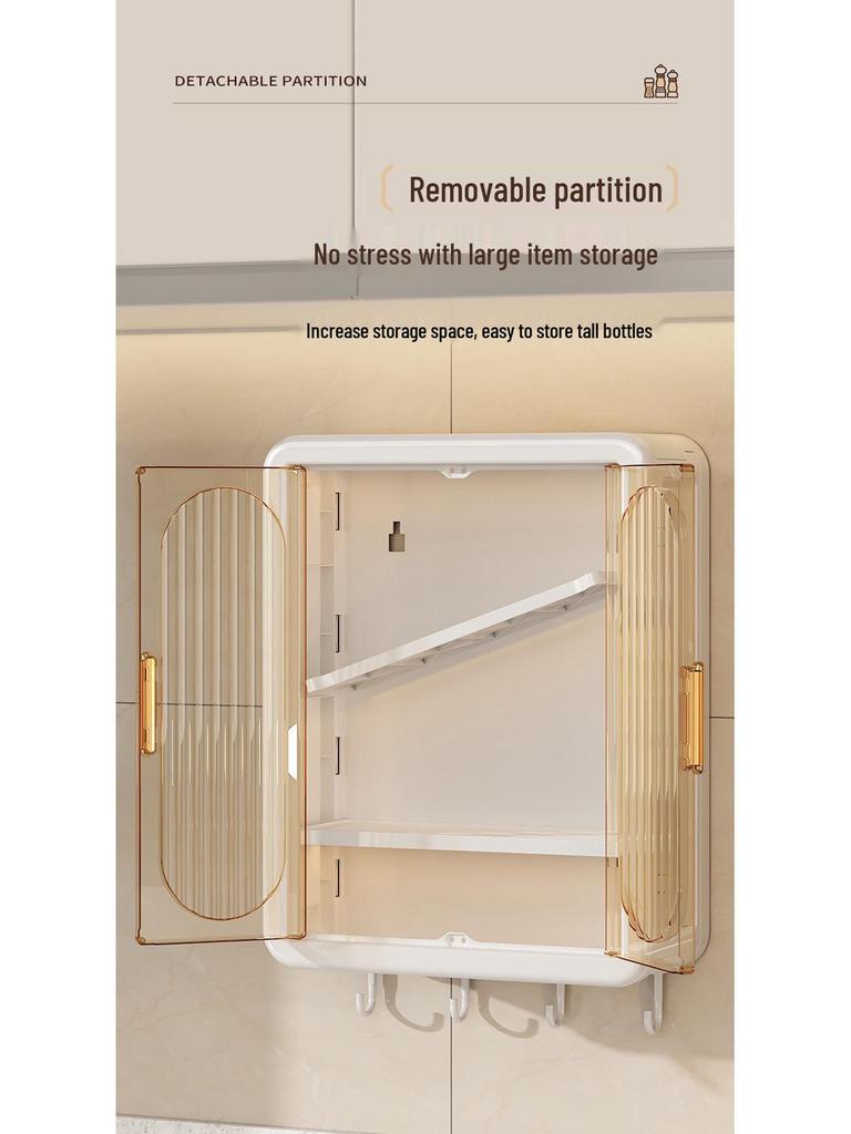 Wall-Mounted No-Drill Moisture-Proof Storage Box; Magnetic Dust-Proof Design for Bathroom and Kitchen Spice Organization.