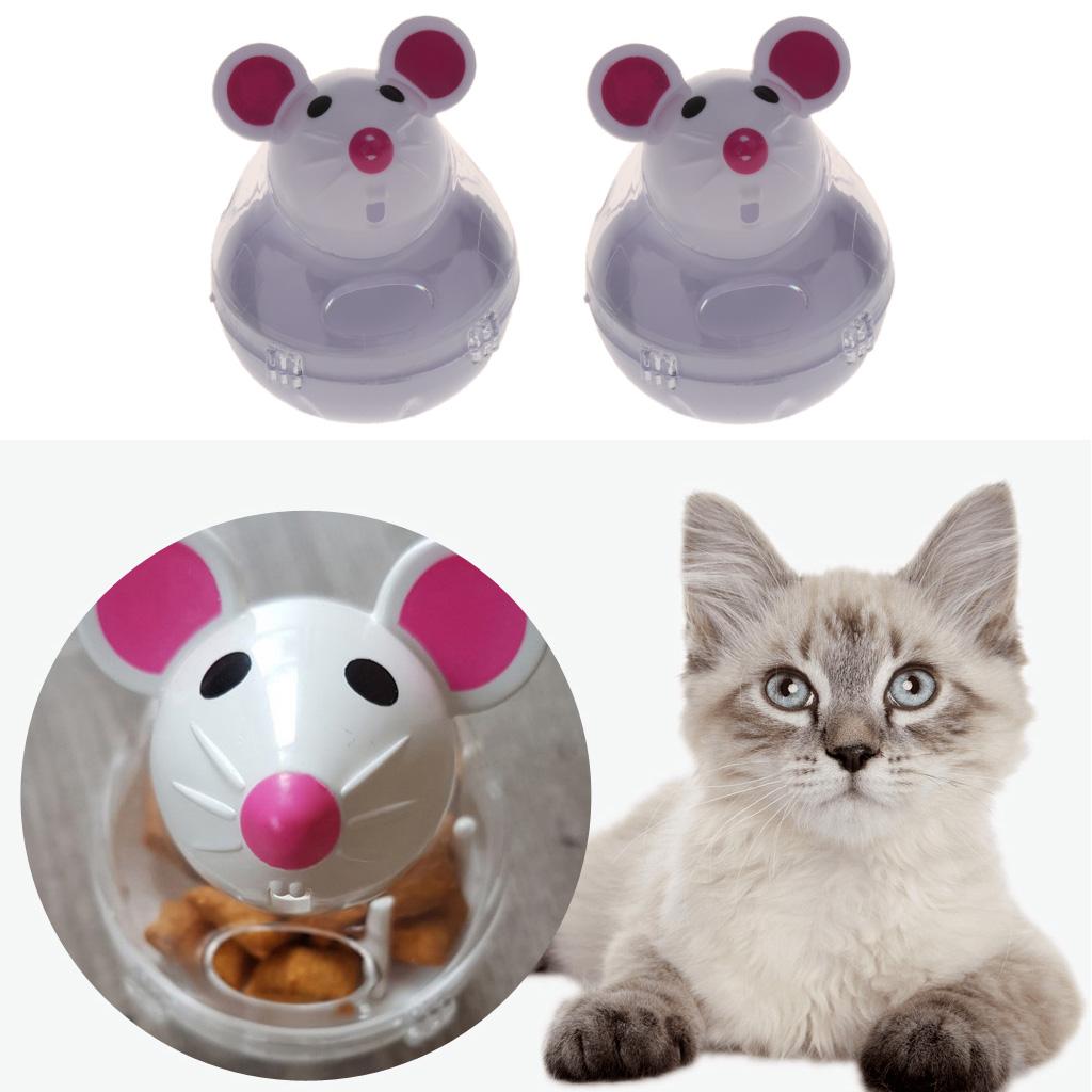 2 Pcs Mouse Shaped Tease Tumbler Playing Toy Kitty Food Dispenser