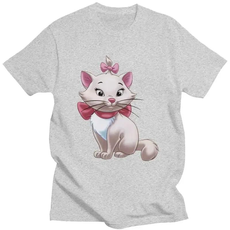 Male Marie Kitten Cartoon T Shirt Short Sleeve Cotton Tshirts Cool T-shirt Leisure Tees Loose Fit Clothing Unisex