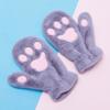 1 Pair Women Winter Mittens Cartoon Cat Paw Shape Thick Plush Anti-slip Heat Retention Outdoor Skiing Cycling Gloves